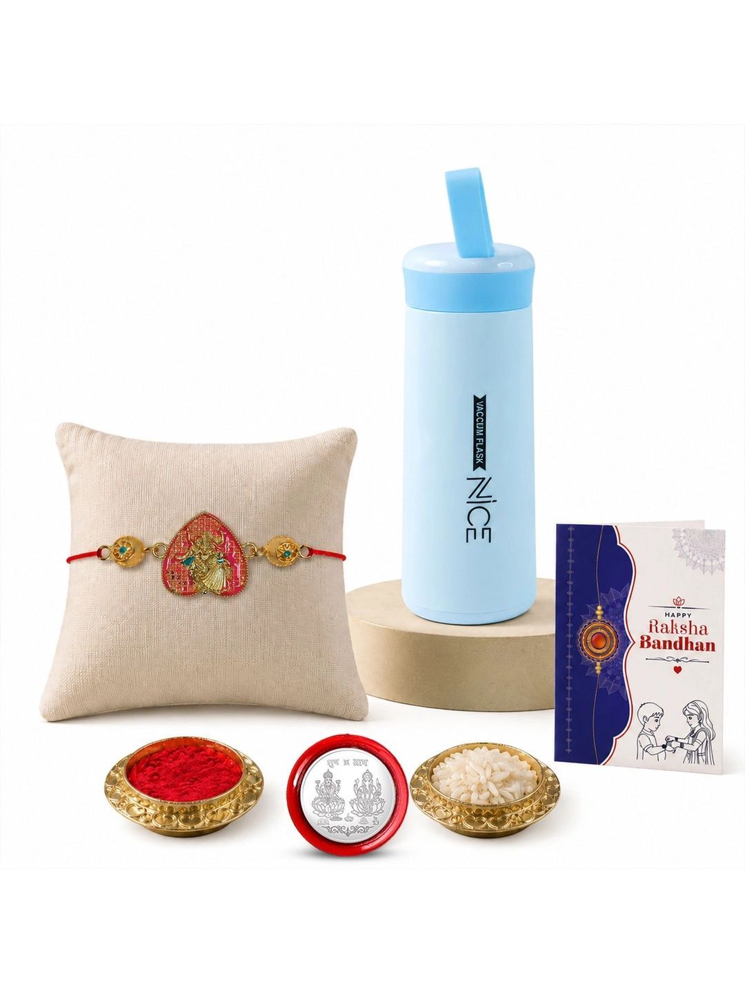 Myntra Elegant Homes Rakhi With Greeting Card Water Bottle Silver Coin & Roli Chawal-picture-57