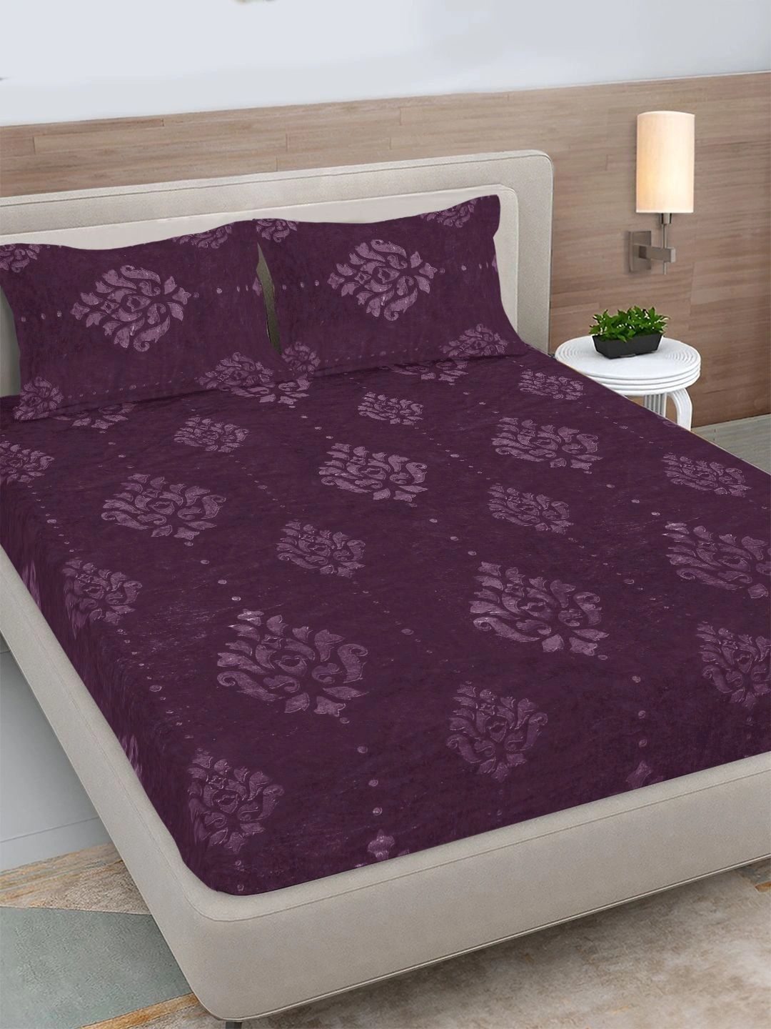 FABINALIV Purple Floral 300 TC King Bedsheet with 2 Pillow Covers-image-5