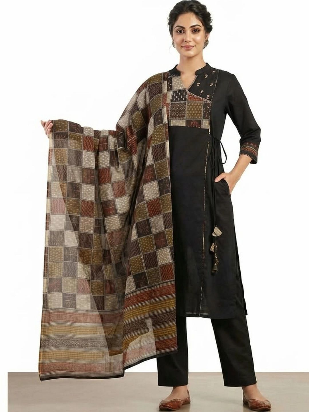 KALINI Women Embroidered Angrakha Thread Work Pure Cotton Kurta with Trousers & With Dupatta-picture-28