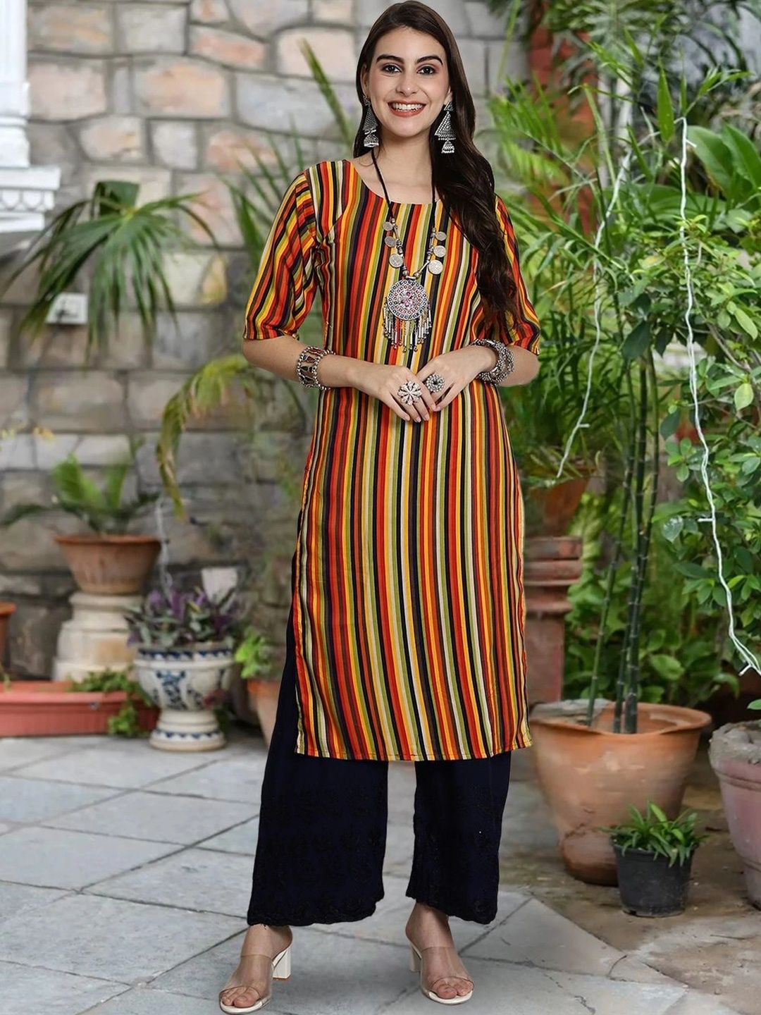 HERE&NOW Women Printed Crepe Kurta-picture-26