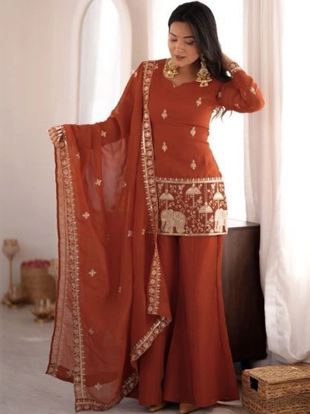 all about you Women Ethnic Motifs Embroidered Regular Kurta with Sharara & With Dupatta-image-28