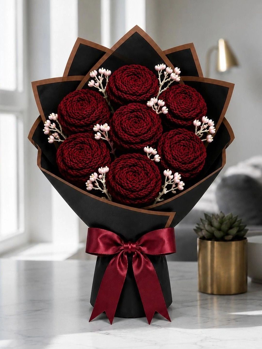 Agantuk Maroon 7 Pieces Rose Artificial Flower-picture-16