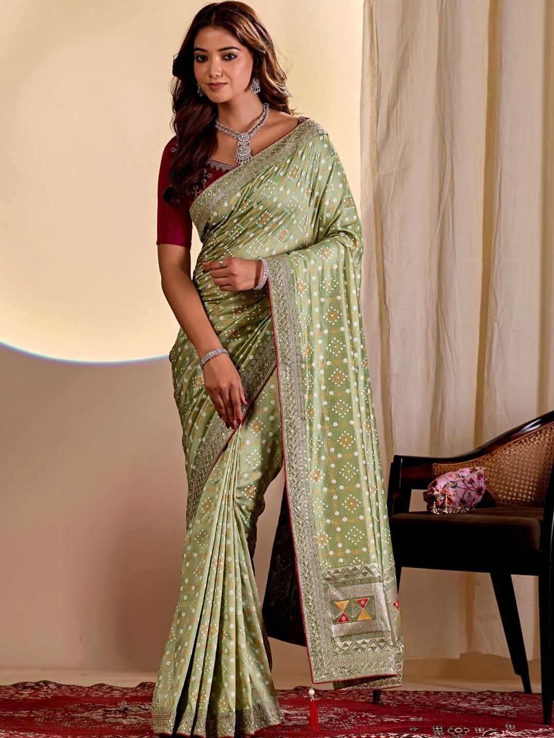 Lalan Shree Creation Bandhani Zari Silk Blend Saree-picture-18