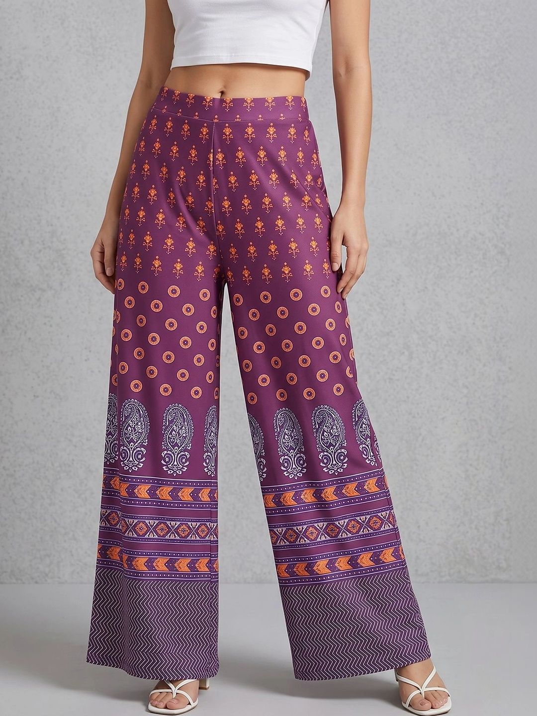 HELLCAT Women Ethnic Motifs Printed Relaxed High-Rise Trousers-picture-18