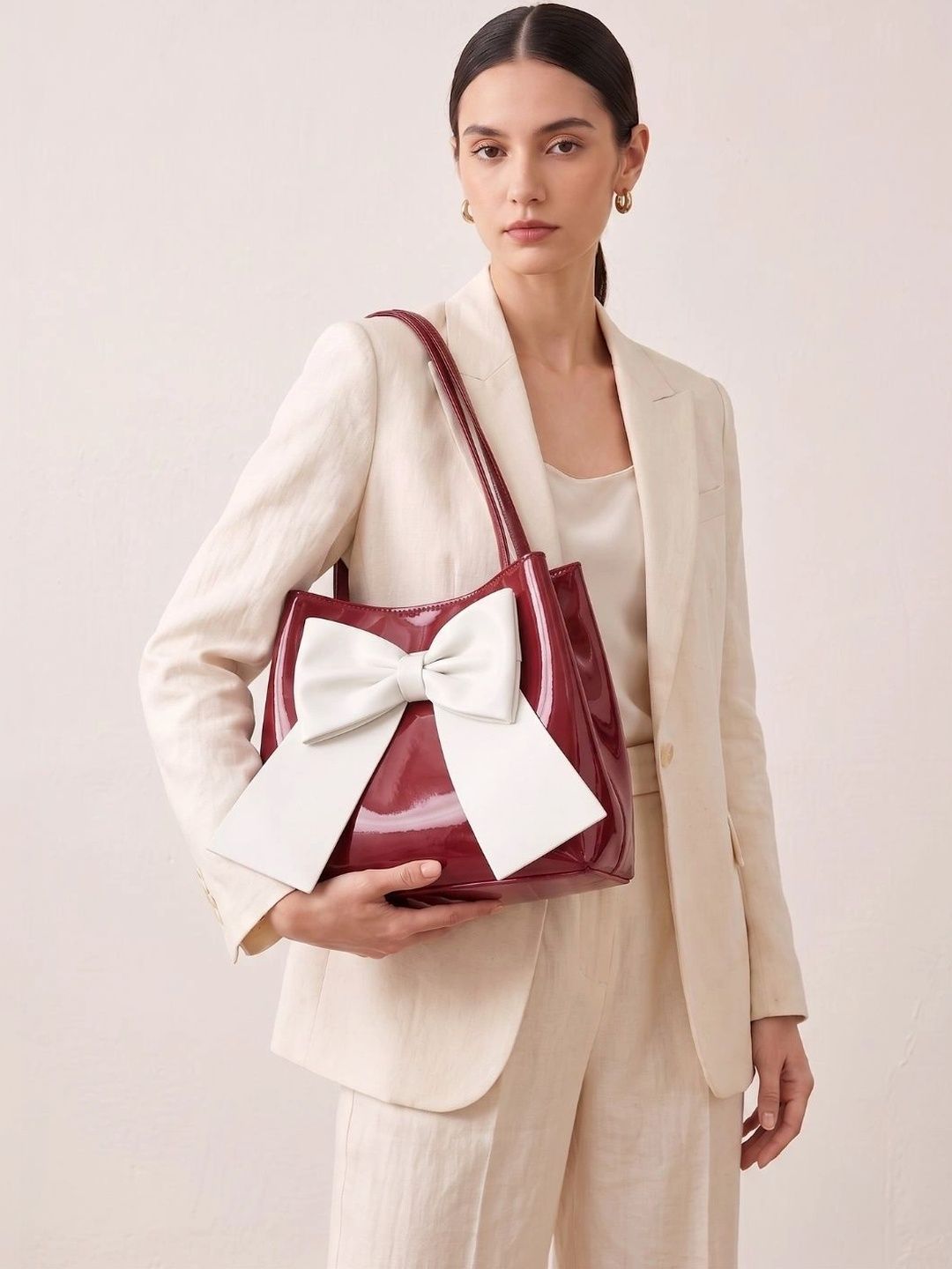 ZOKER PU Oversized Tote Bag with Bow Detail-picture-52