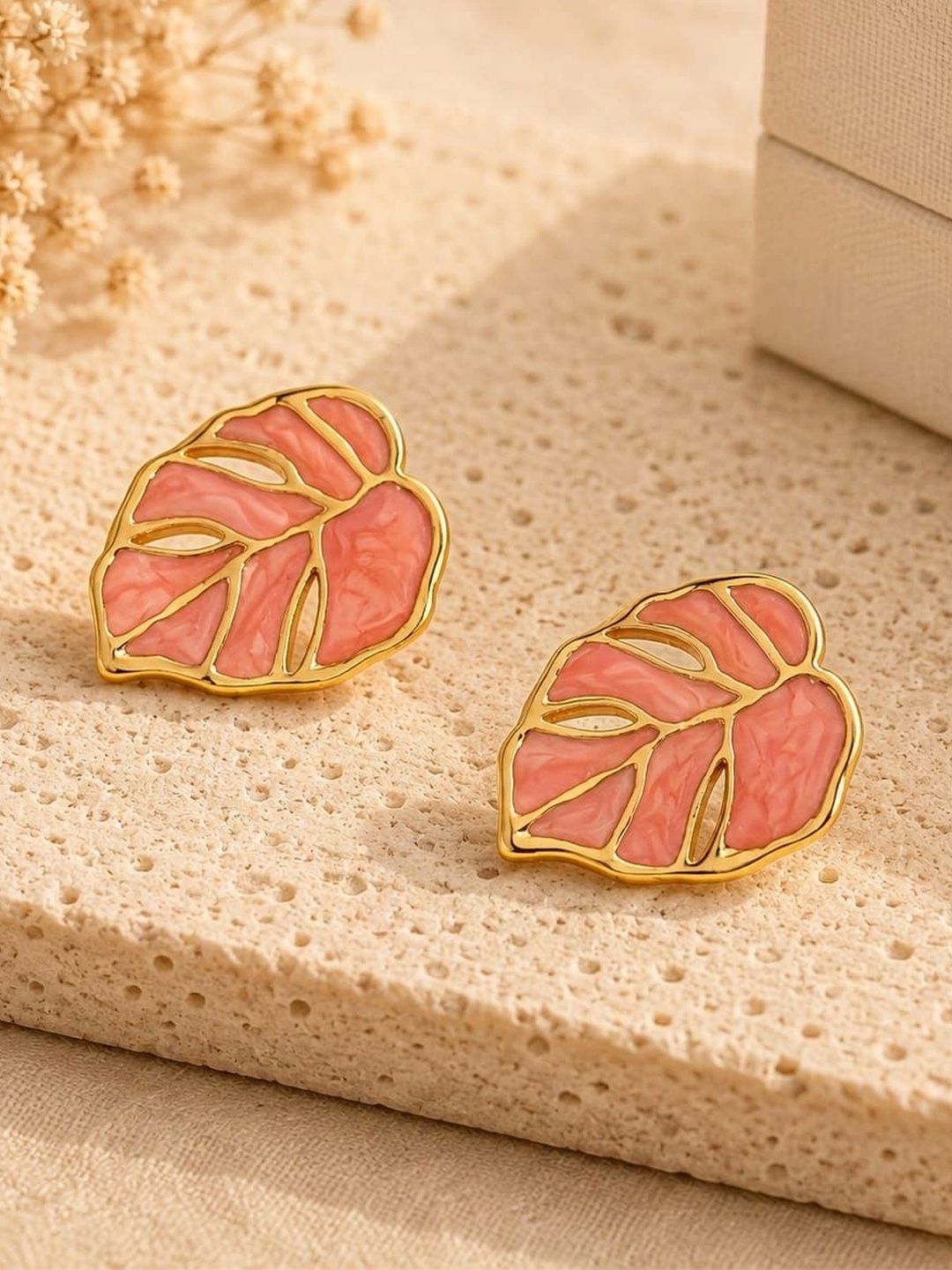 GARV GLEAM Leaf Shaped Studs Earrings-image-3