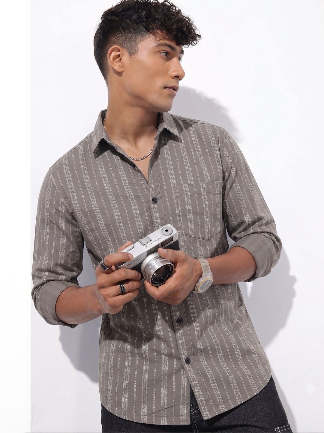 7TH LEGION Men Relaxed Sheer Striped Casual Shirt-picture-11