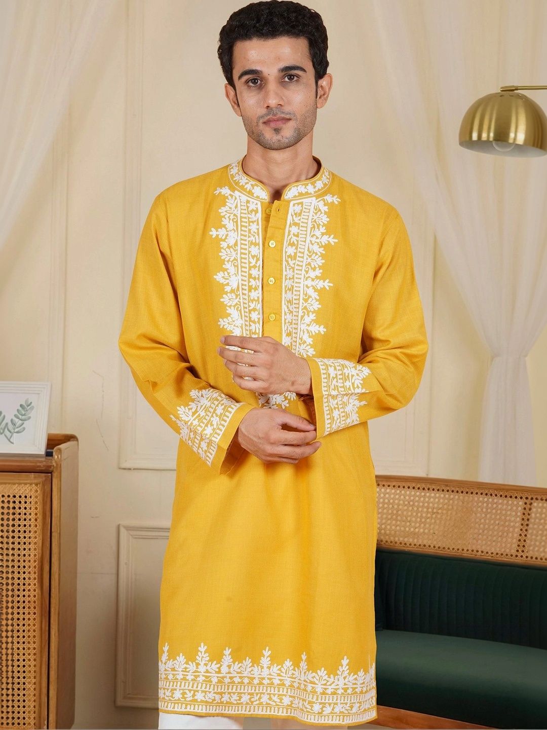 HOUSE OF KARI Men Ethnic Motifs Embroidered Thread Work Kurta-picture-50