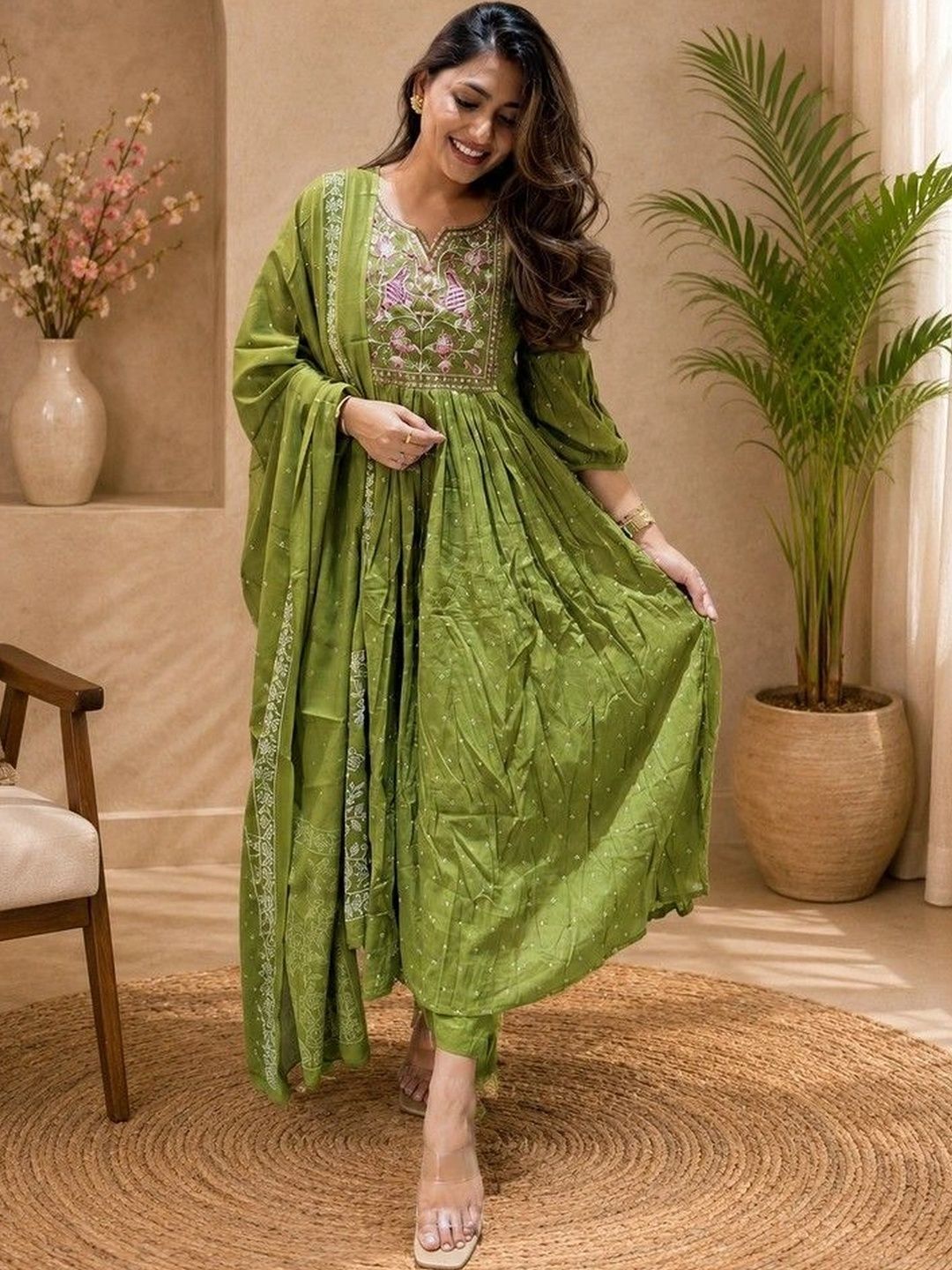 Sangria Women Ethnic Motifs Embroidered Empire Thread Work Kurta with Trousers & With Dupatta-picture-12