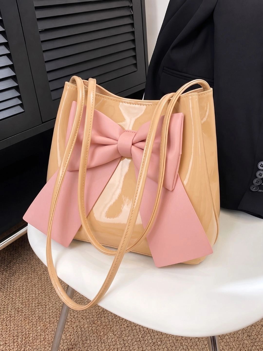 LIKE STYLE PU Oversized Structured Handheld Bag with Bow Detail-picture-40