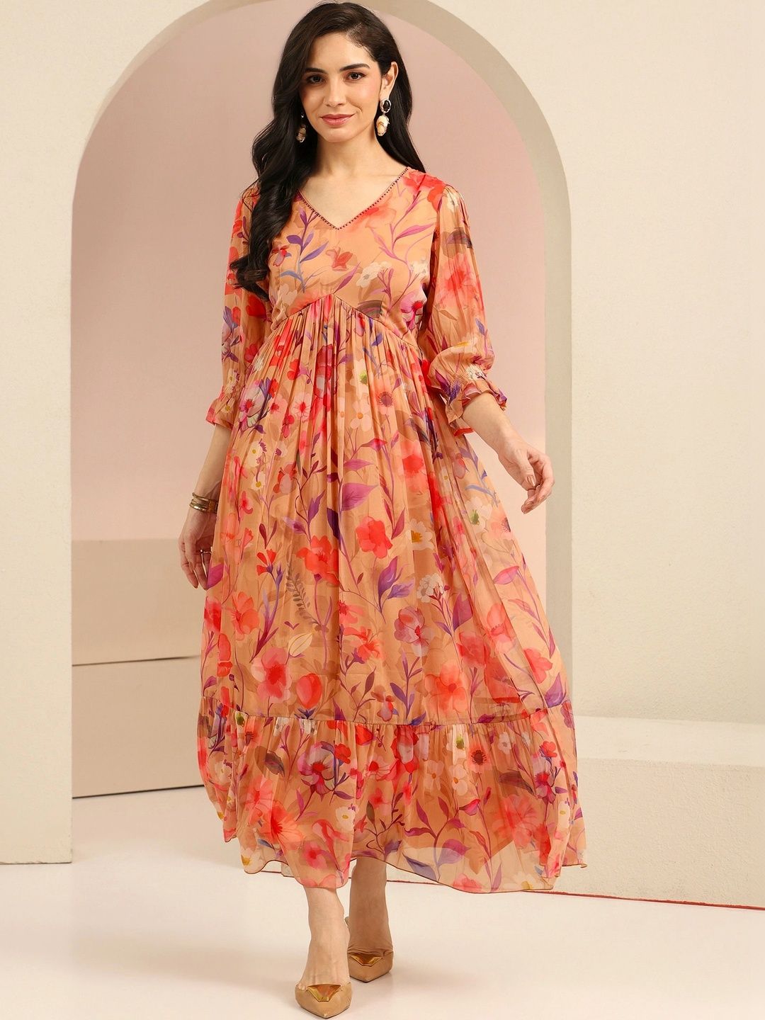 Libas Floral Print Chiffon A-Line Maxi Dress-picture-14