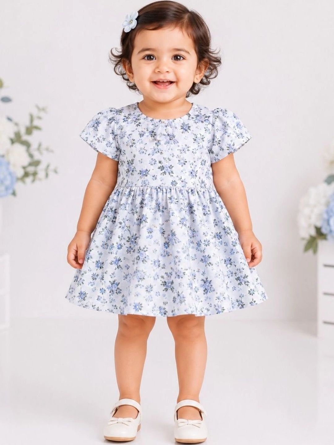 Cuddleloom Floral Print Puff Sleeve Ruffled A-Line Dress-picture-53