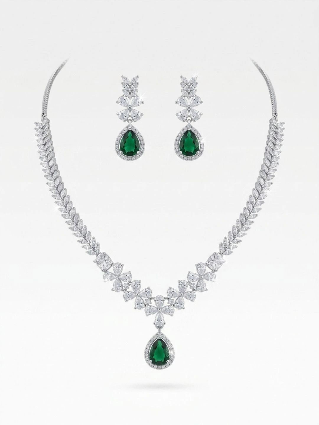 TAG 7 Rhodium-Plated Cubic Zirconia Necklace and Earrings-image-23