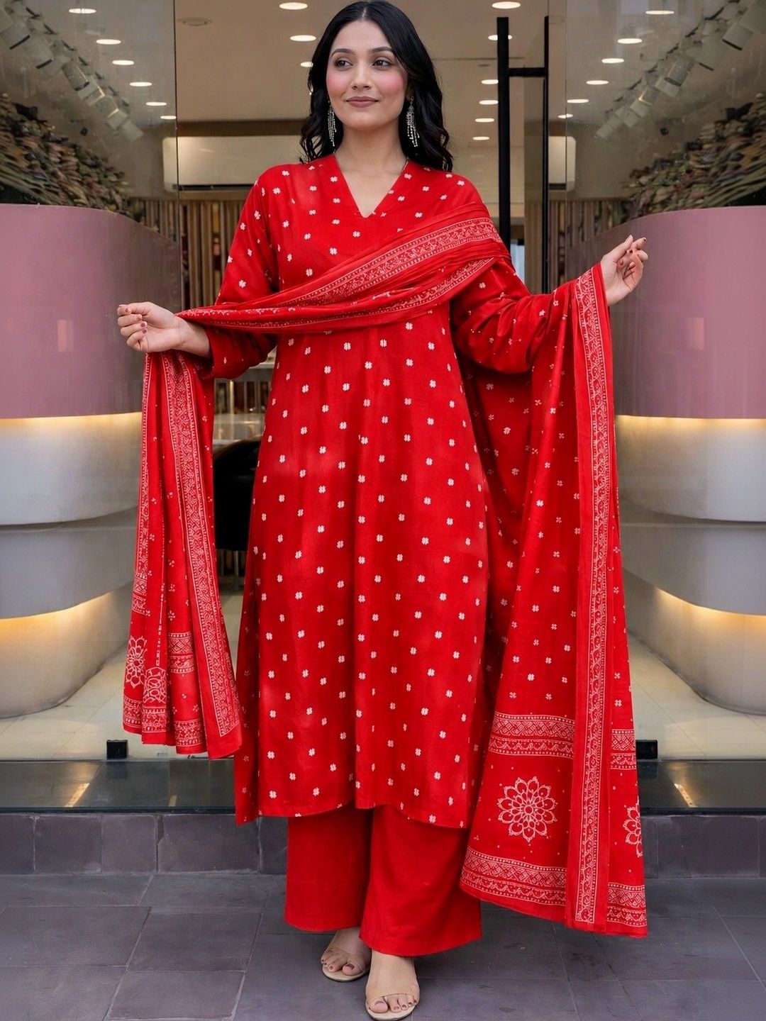 SANTOPERA DESIGNER Women Ethnic Motifs Printed Regular Kurta with Palazzos & With Dupatta-picture-11