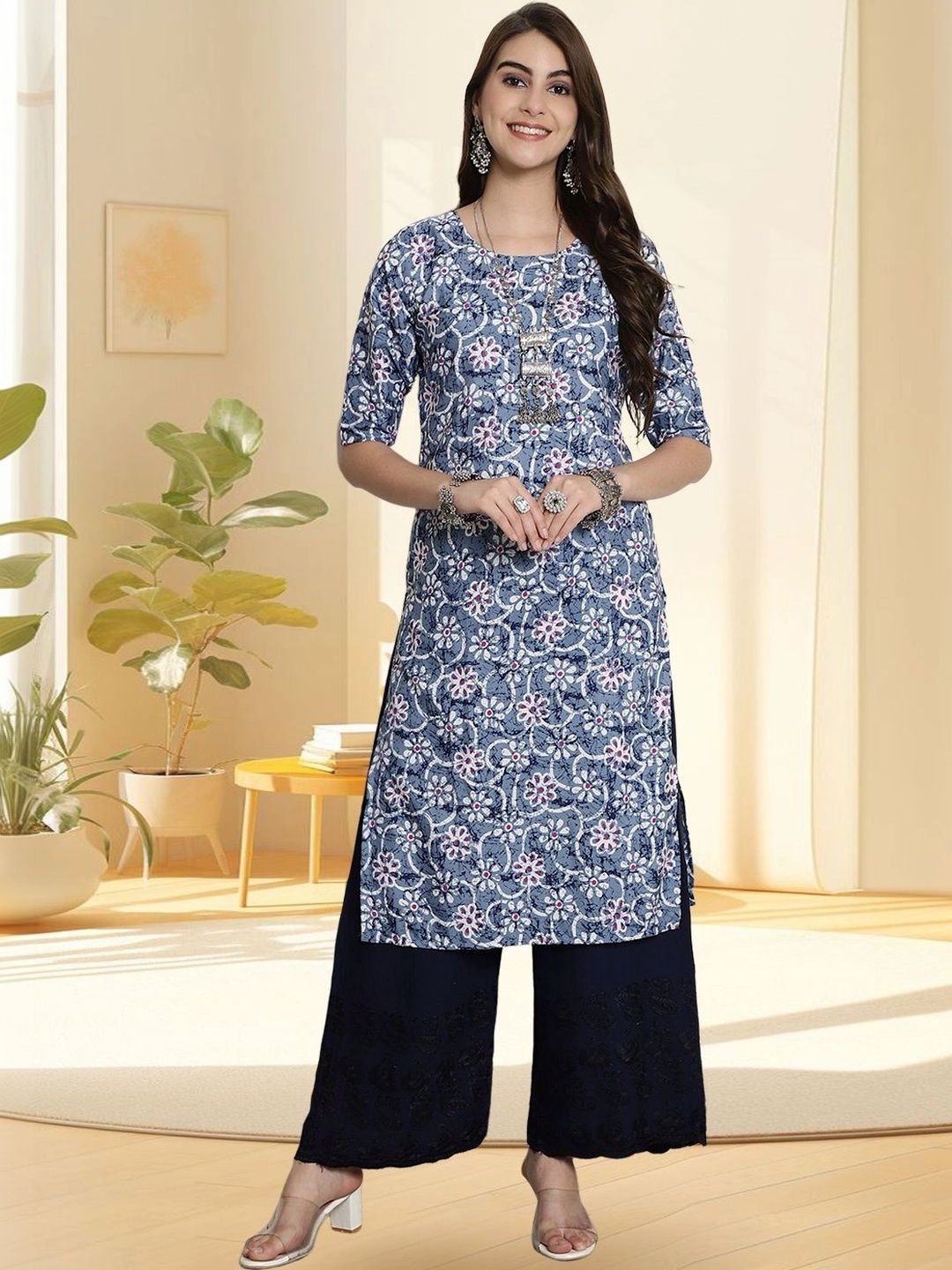 HERE&NOW Women Leheriya Printed Indie Prints Crepe Kurta-picture-19
