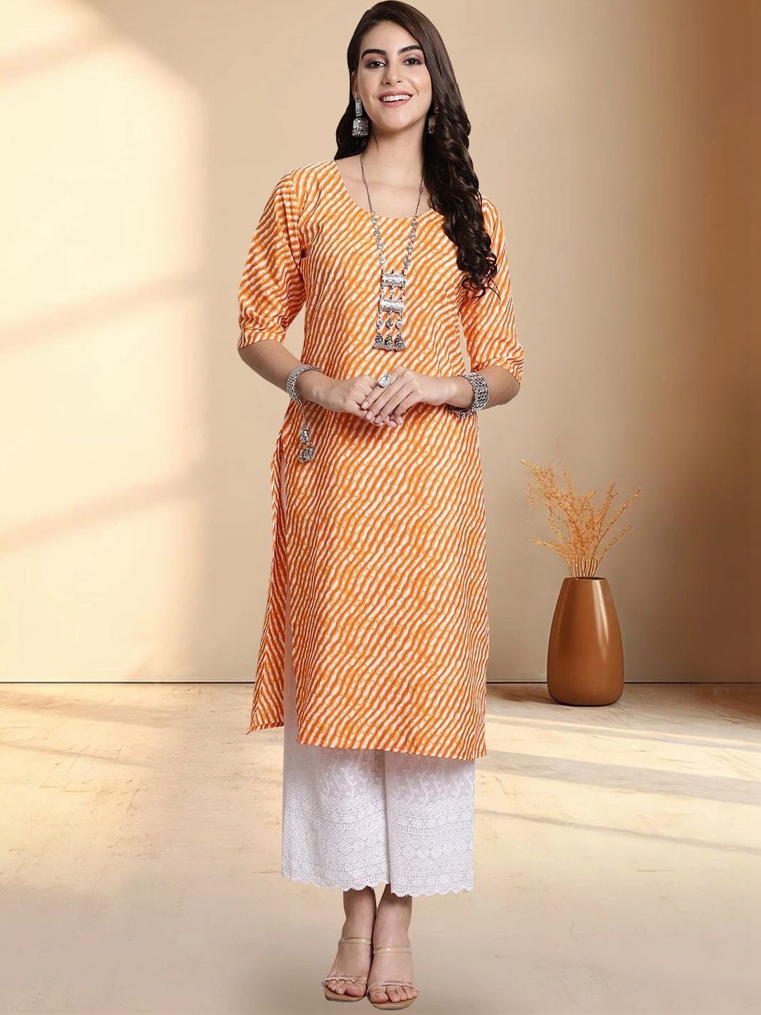 HERE&NOW Women Leheriya Printed Crepe Kurta-picture-27