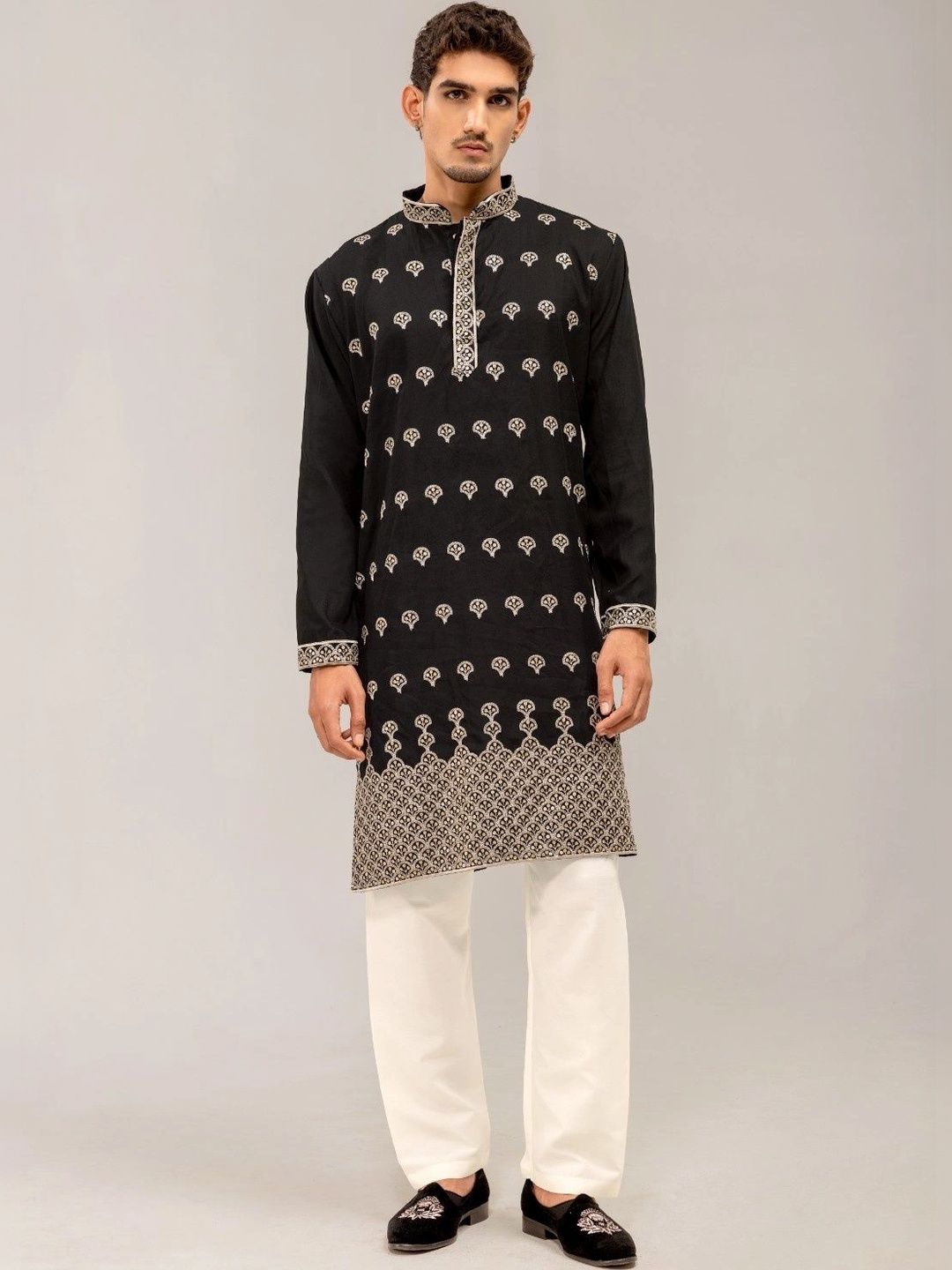 ADHIRAJAN Men Ethnic Motifs Embroidered Thread Work Kurta-picture-13