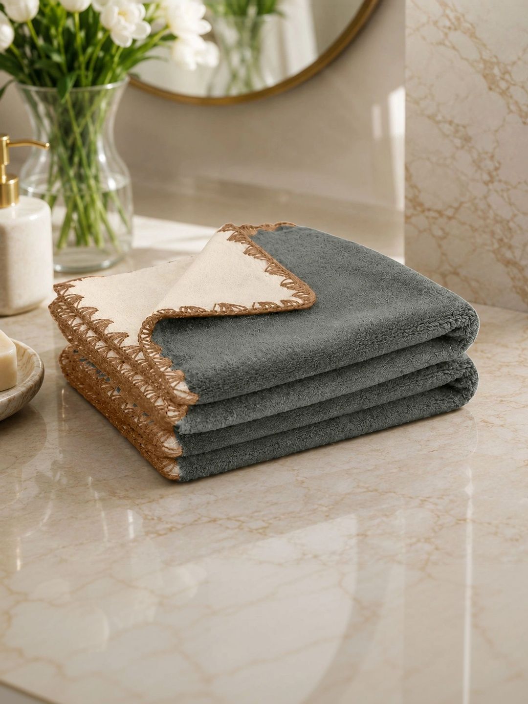 HOUSSE 2-Pcs Blue & Beige Reversible Hand Towels-image-49