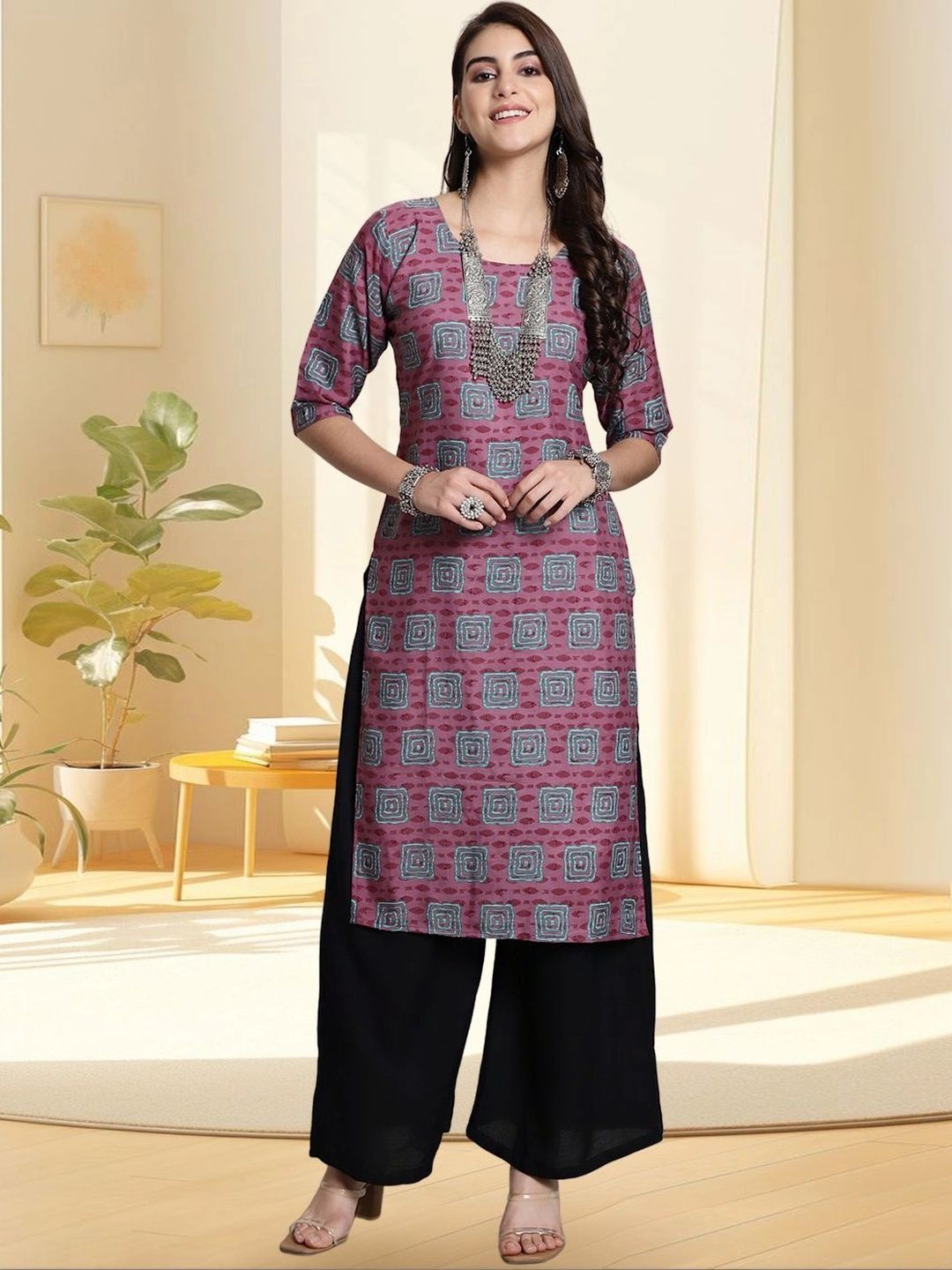 HERE&NOW Women Printed Block Print Crepe Kurta-picture-28