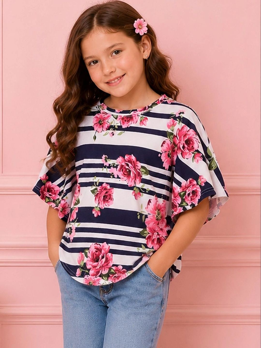 CUTECUMBER Floral Print Flared Sleeve Cotton Blend Top-image-27