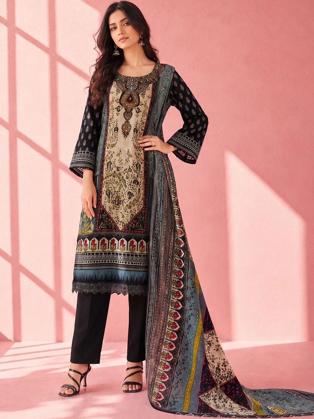 Anouk Women Ethnic Motifs Printed Regular Kurta with Trousers & With Dupatta-image-42