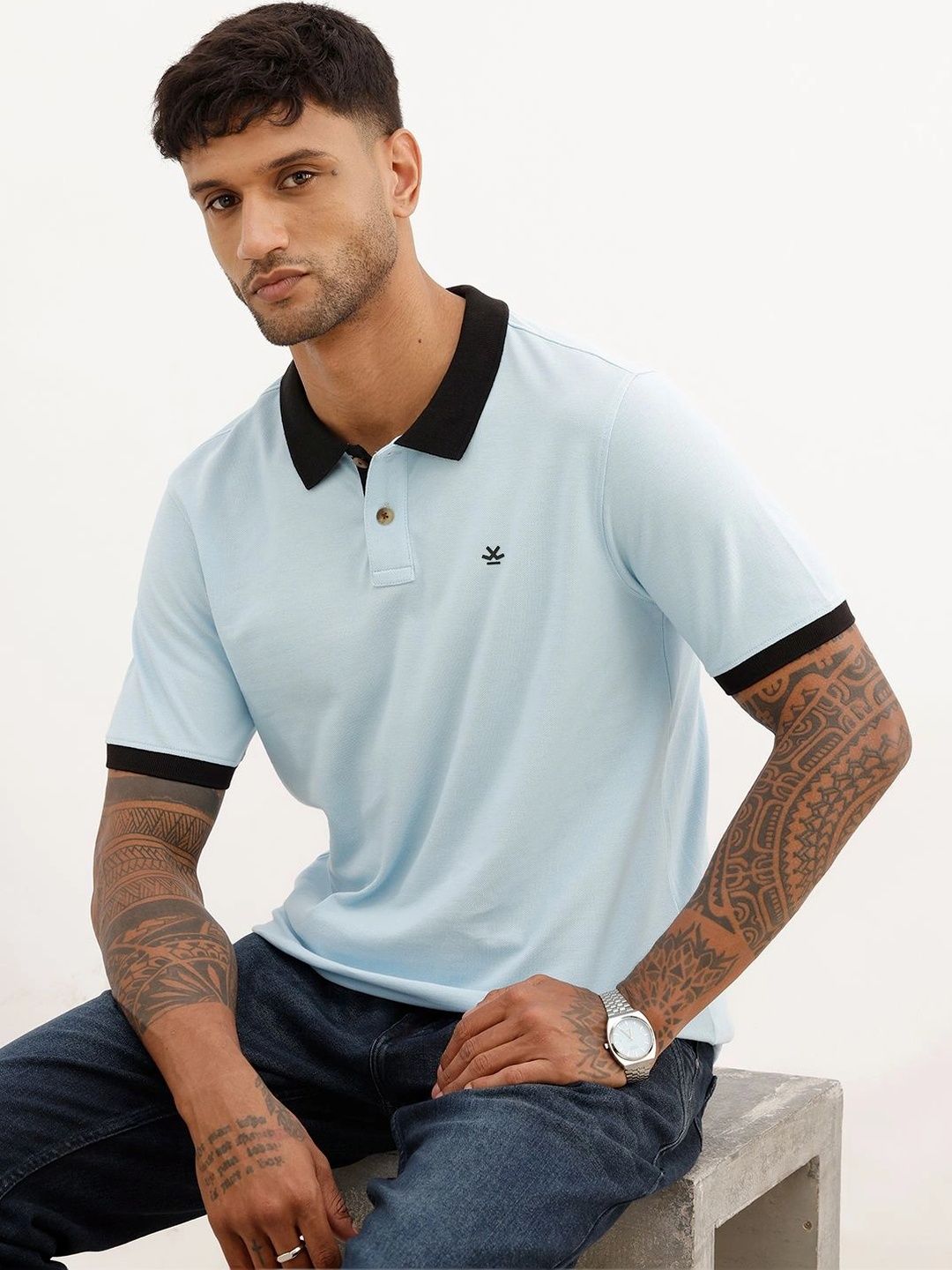 WROGN Men Brand Logo Polo Collar Slim Fit T-shirt-image-37