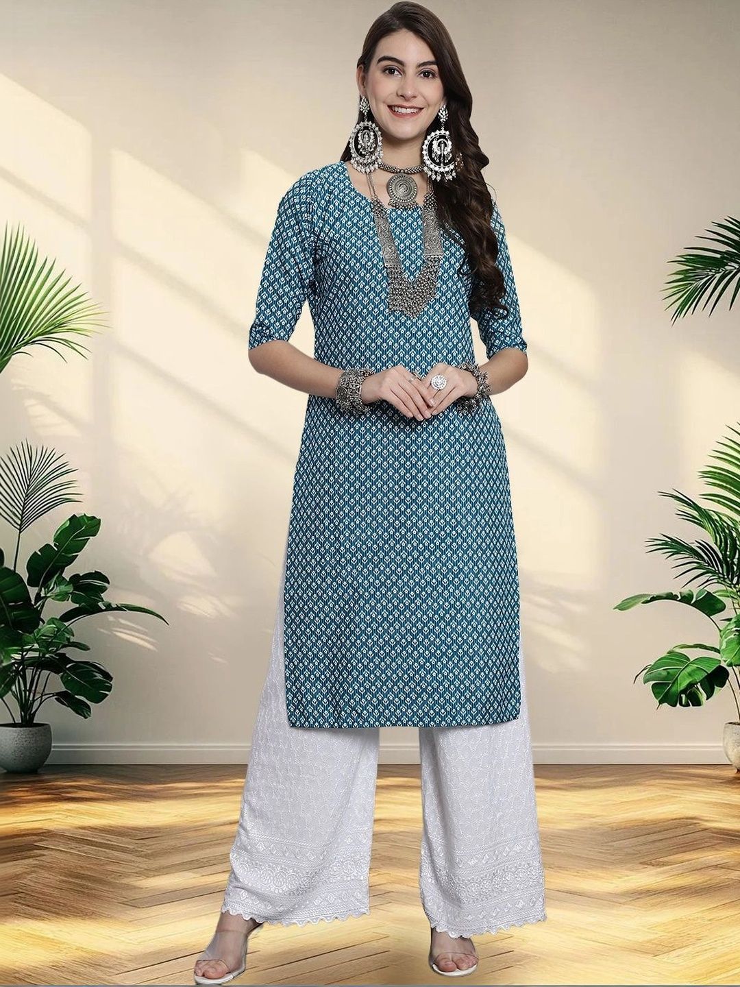 HERE&NOW Women Ethnic Motifs Printed Crepe Kurta-picture-10