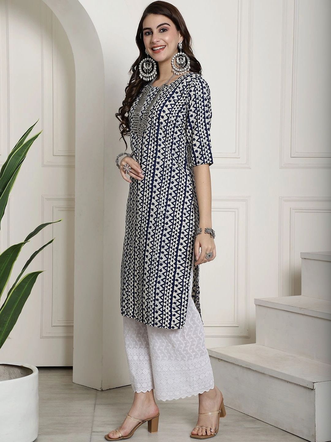 HERE&NOW Women Ethnic Motifs Printed Crepe Kurta-picture-28