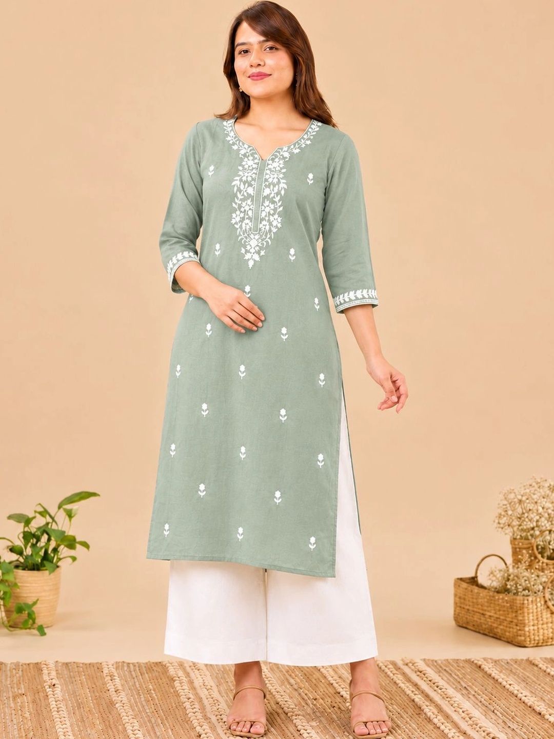 FORKEY Women Ethnic Motifs Embroidered Thread Work Kurta-picture-16