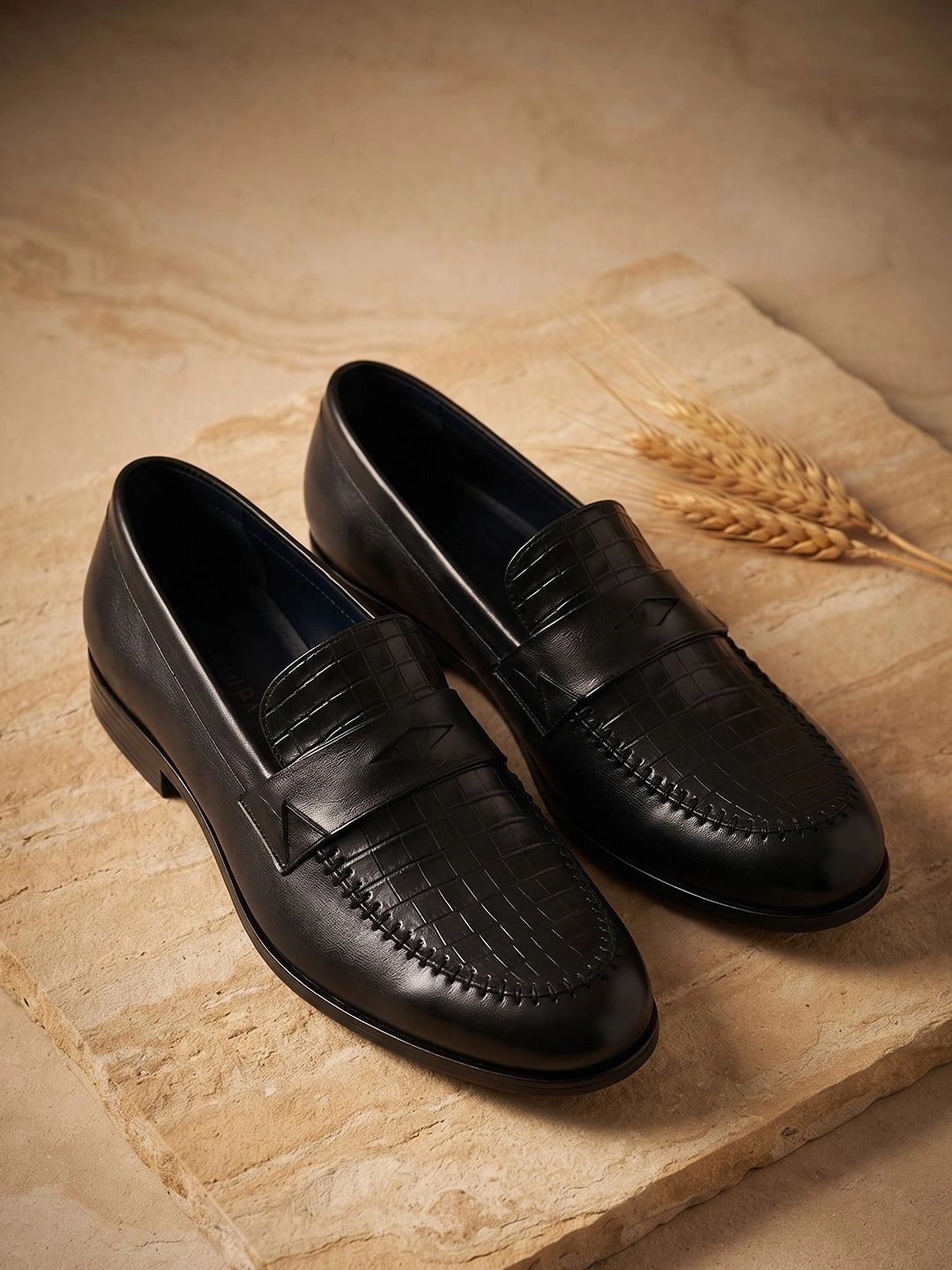House of Pataudi Men Textured Round Toe Slip-On Formal Loafers-picture-26