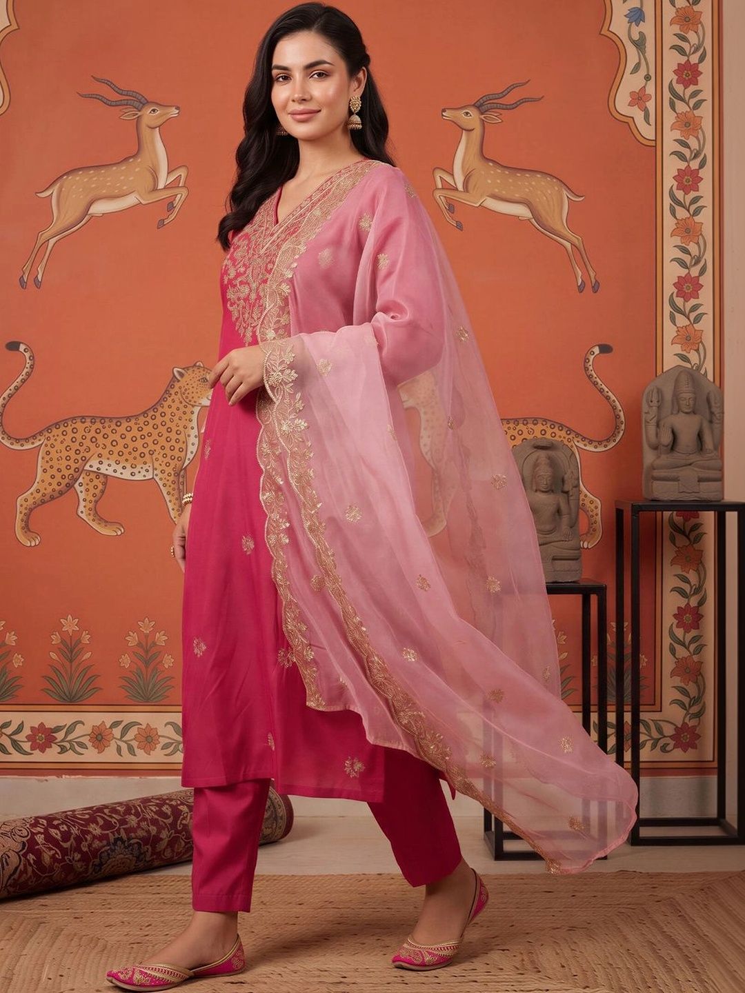 Indo Era Women Ethnic Motifs Embroidered Regular Kurta with Trousers & With Dupatta-picture-17