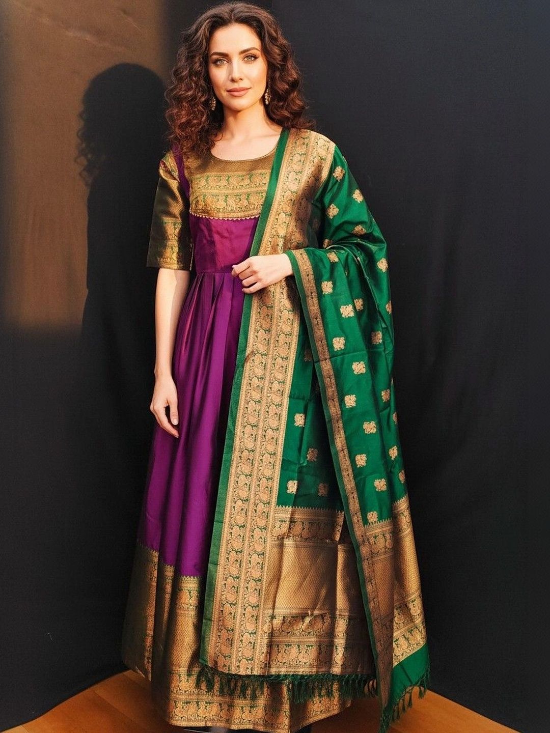 Kinjhit Fashion Patterned Ethnic Gown Dress With Dupatta-picture-18