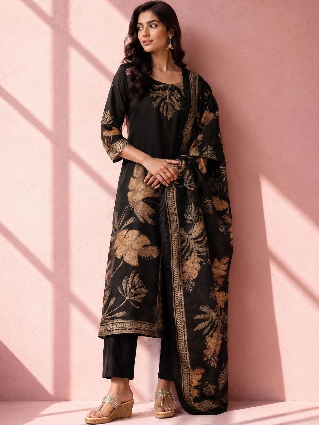 Anouk Women Floral Printed Regular Chanderi Silk Kurta with Trousers & With Dupatta-picture-35