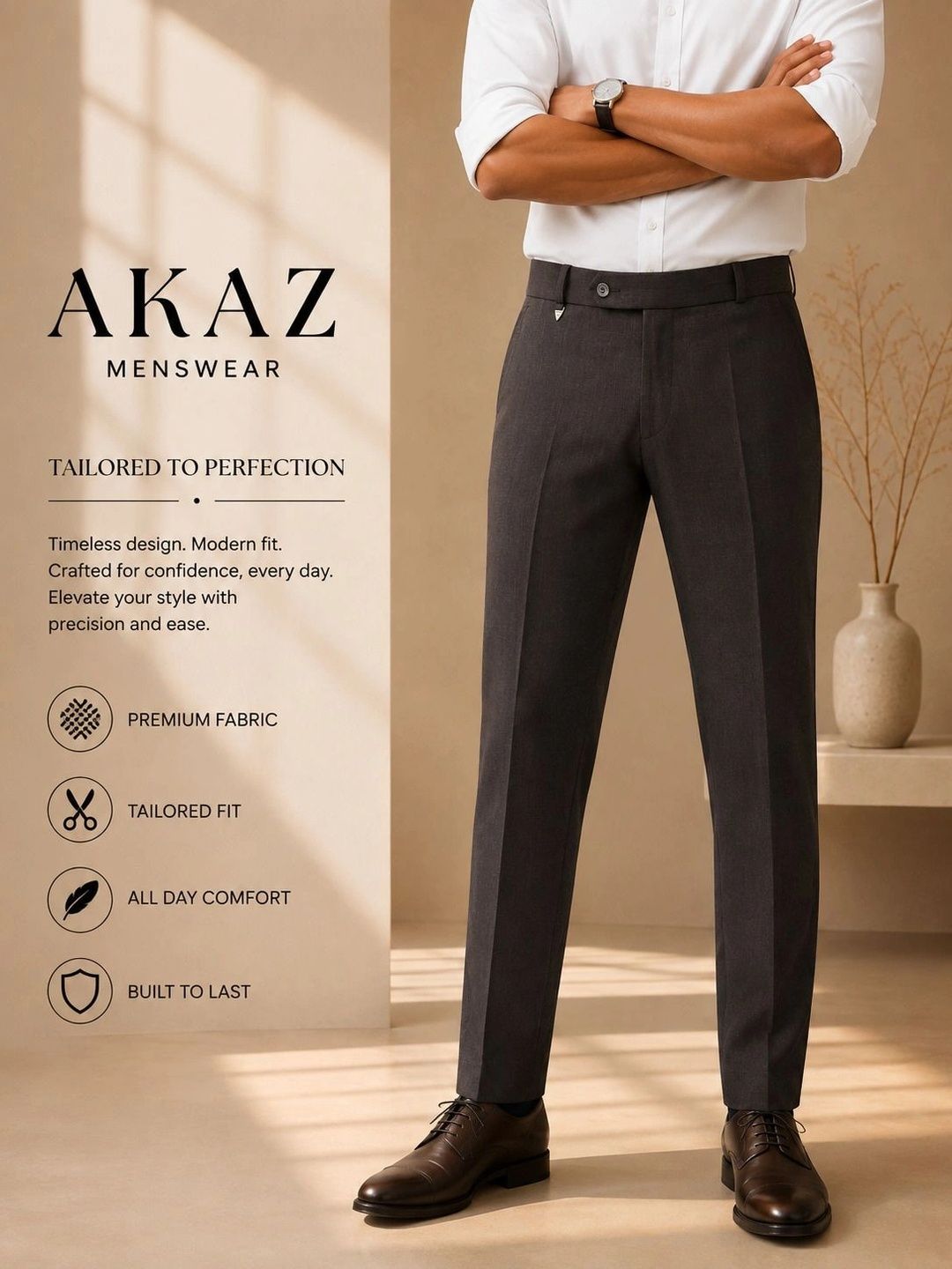 Akaz Men Tailored Slim Fit Easy Wash Trousers-picture-29