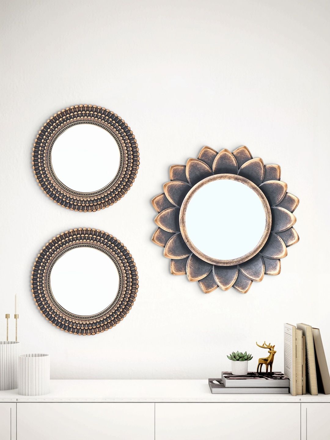 Home Centre Corsica Flex Corvus Set Of 3 Decorative Round Mirrors Set-picture-37