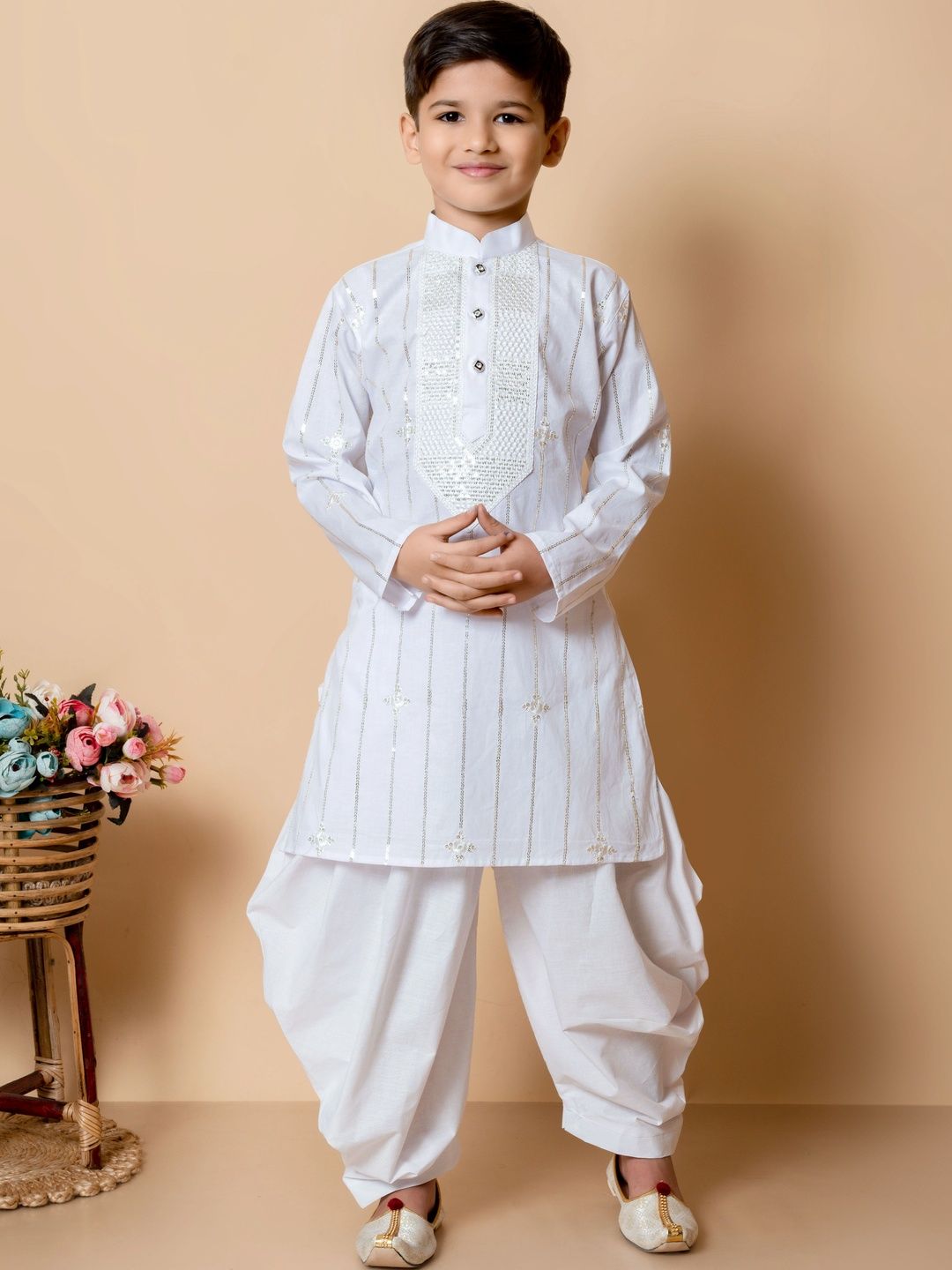 NFC CREATION Boys Ethnic Motifs Embroidered Regular Sequinned Kurta with Dhoti Pants-picture-19