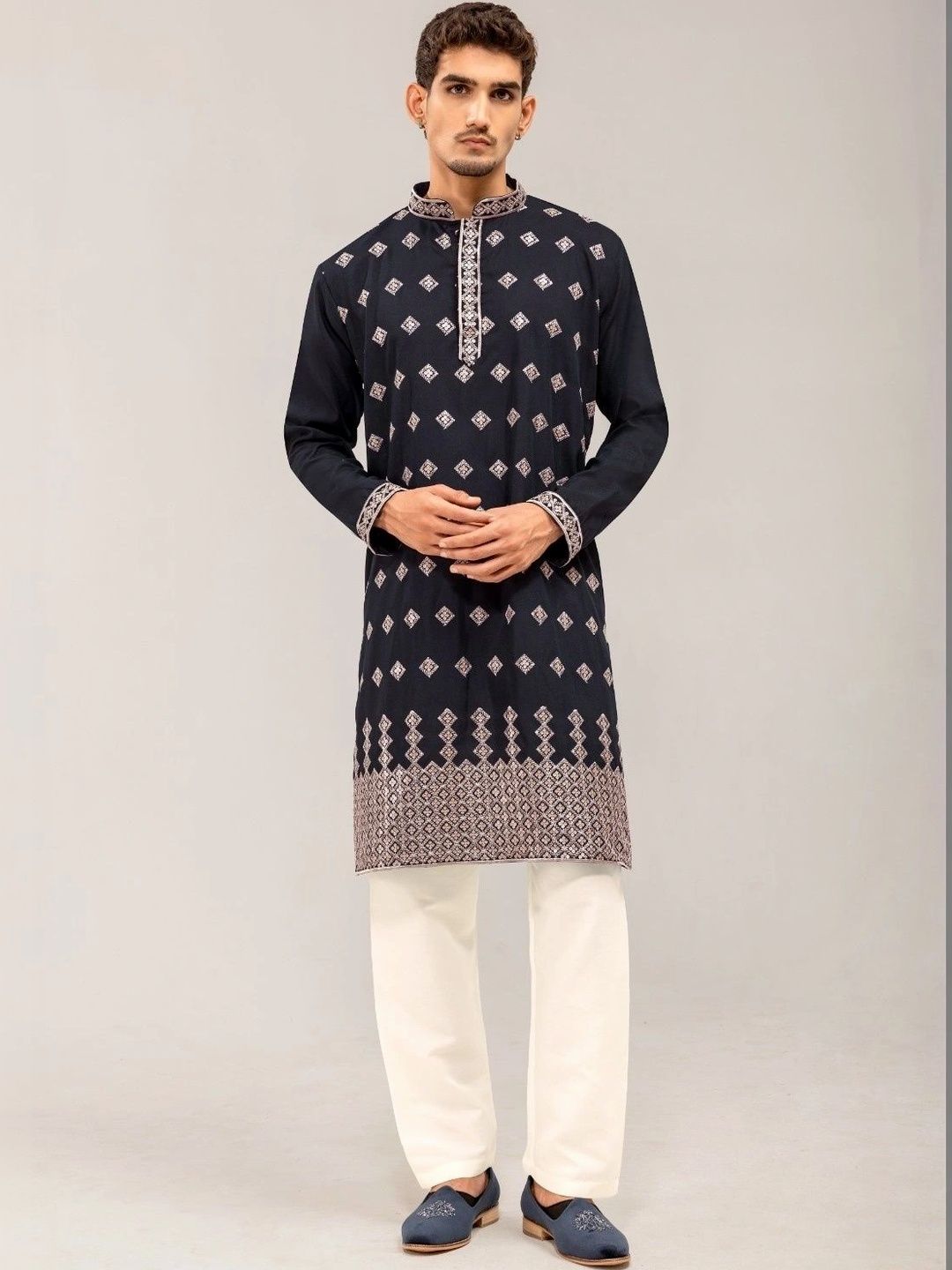 ADHIRAJAN Men Embroidered Regular Thread Work Kurta with Trousers-picture-58