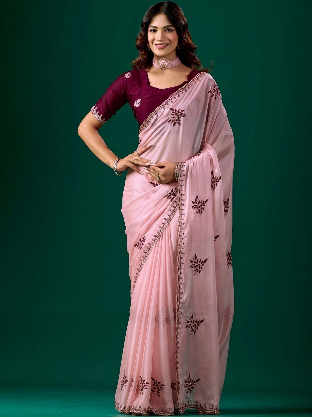 all about you Floral Embroidered Poly Chiffon Designer Saree-picture-22