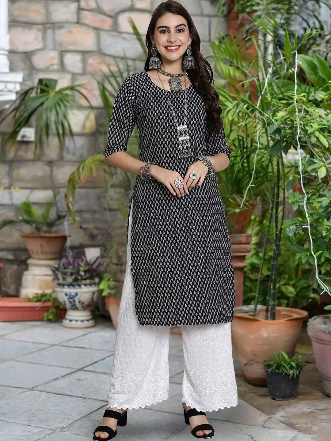 HERE&NOW Women Pack of 3 Ethnic Motifs Printed Crepe Kurta-picture-58