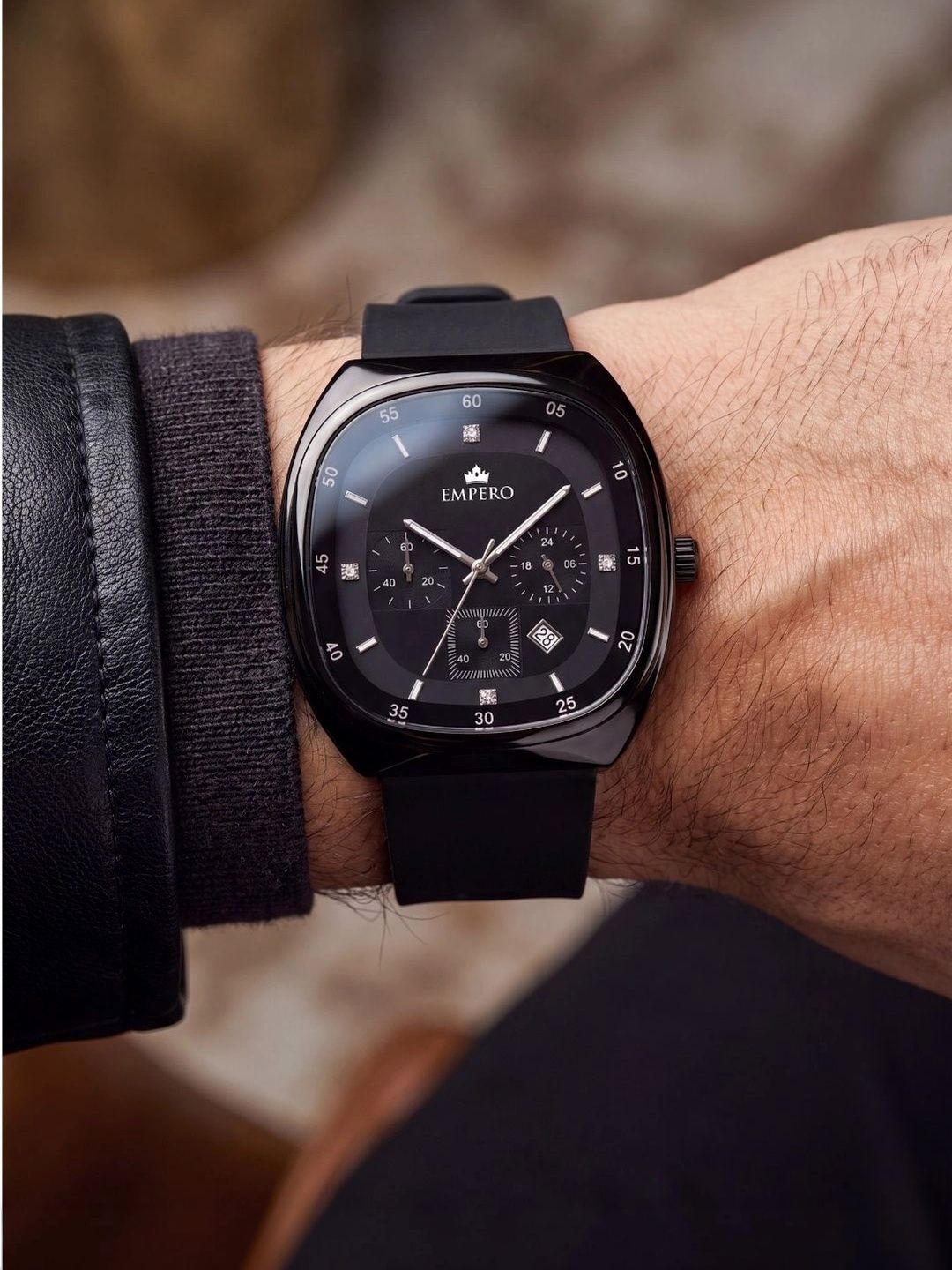 EMPERO Men Brass Dial & Straps Analogue Chronograph Watch EAB234 Black Dial Black Silicone-image-7