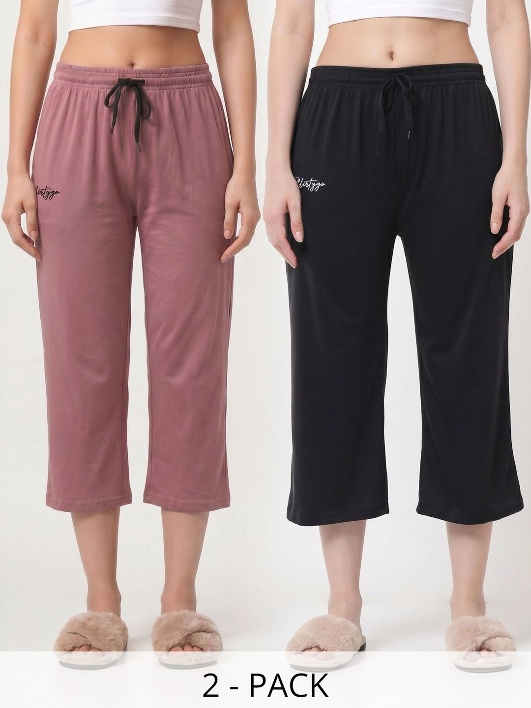 FFLIRTYGO Pack Of 2 Pure Cotton Mid-Rise Lounge Pants-picture-26
