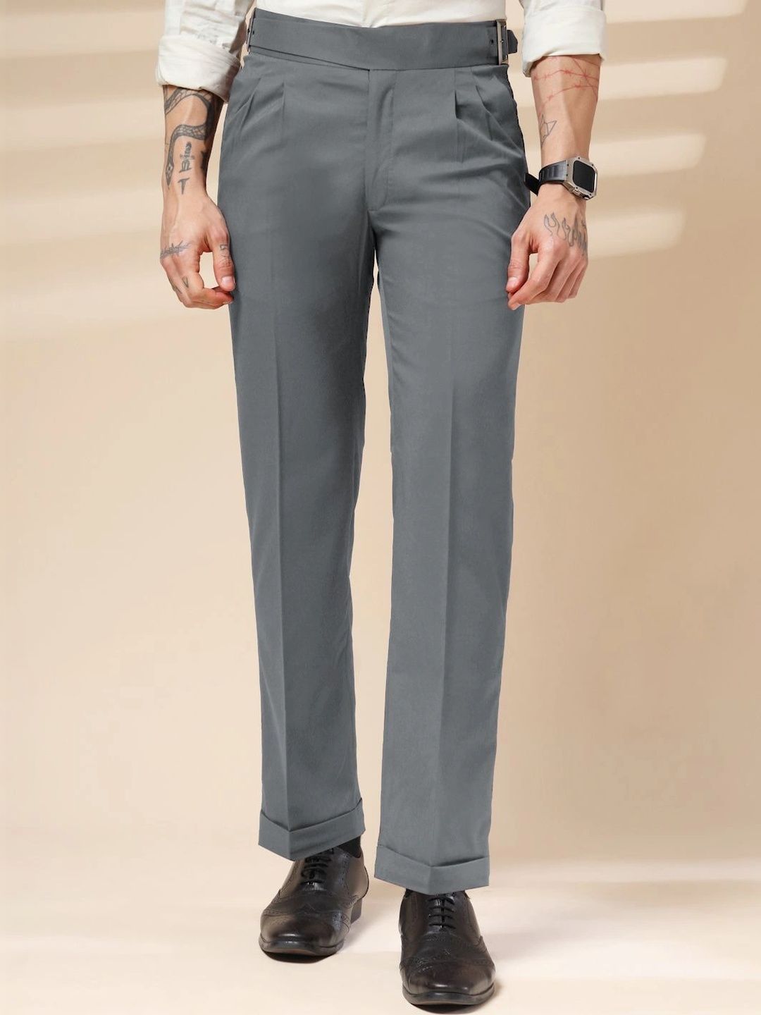 Italian Vega Stone Grey Classic Buckle Gurkha Pants-picture-30