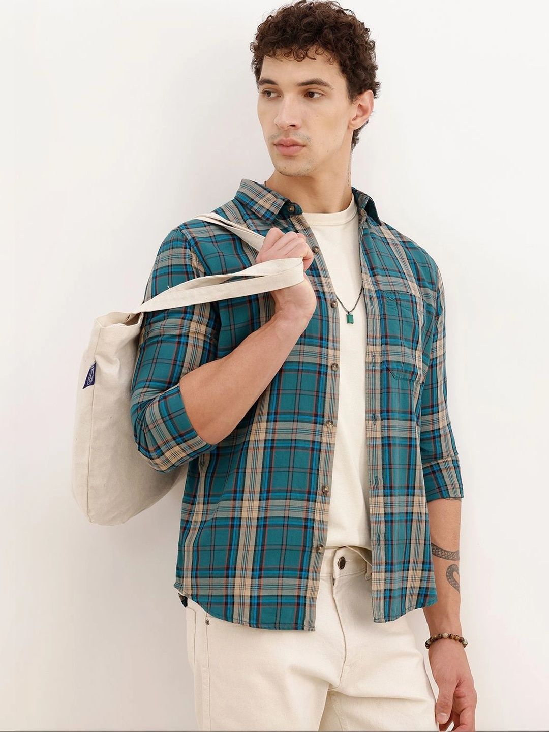 WROGN Men Tartan Checks Checked Casual Shirt-picture-19
