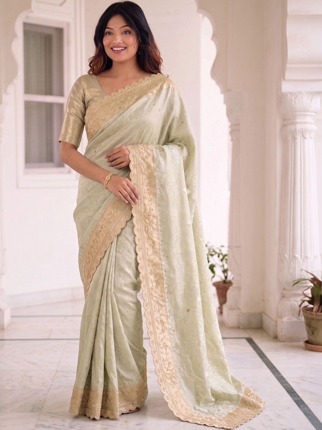 Anouk Floral Embroidered Silk Blend Banarasi Saree-picture-35