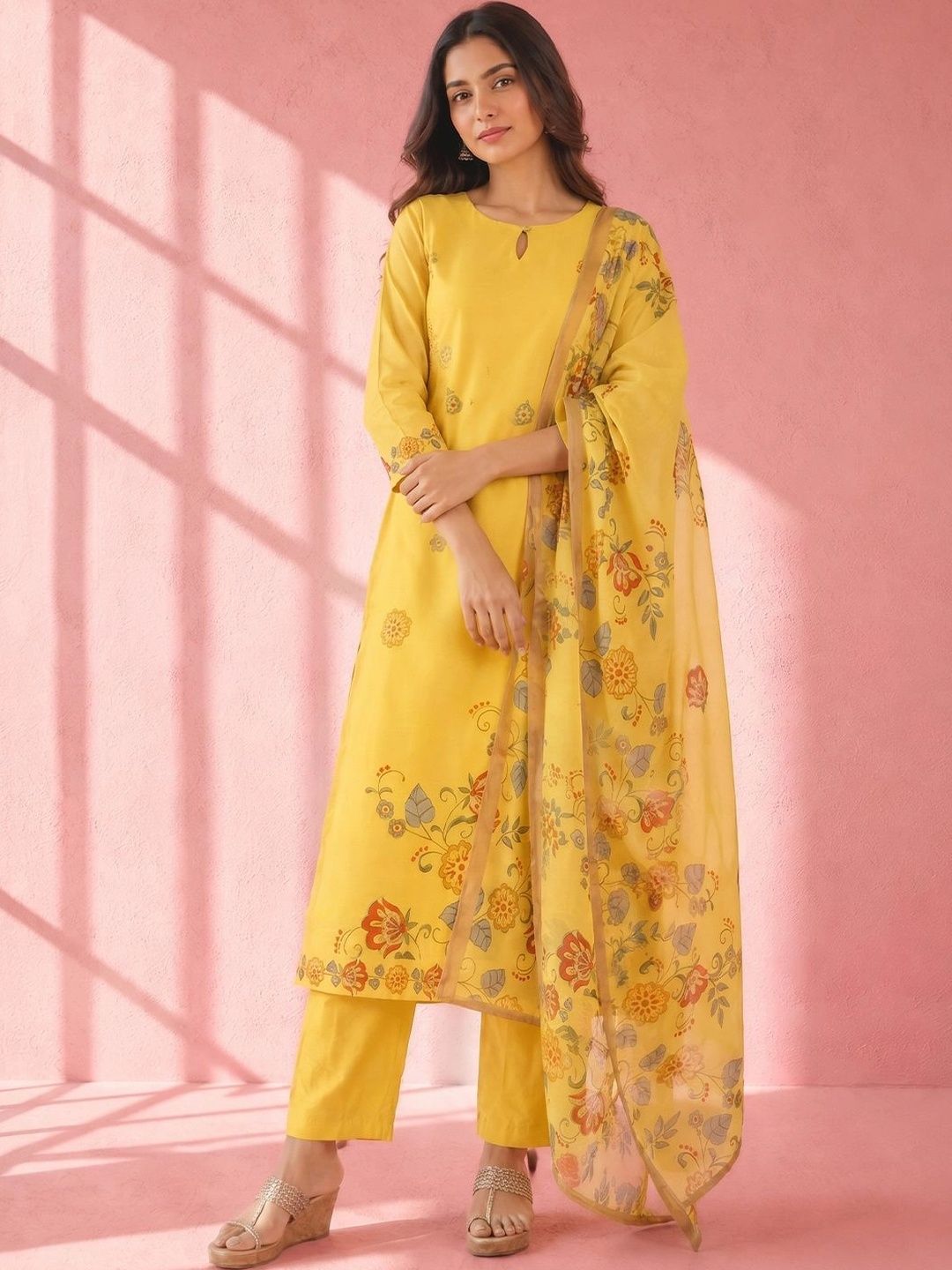 Anouk Women Floral Printed Regular Chanderi Silk Kurta with Trousers & With Dupatta-picture-29