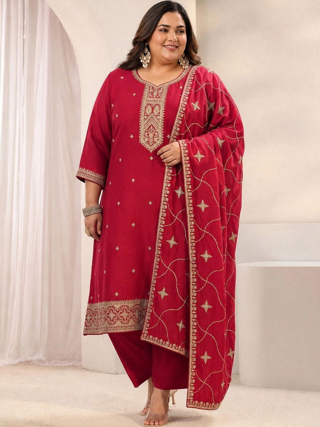EXTRA LOVE BY LIBAS Women Ethnic Motifs Embroidered Regular Kurta with Palazzos & With Dupatta-picture-20