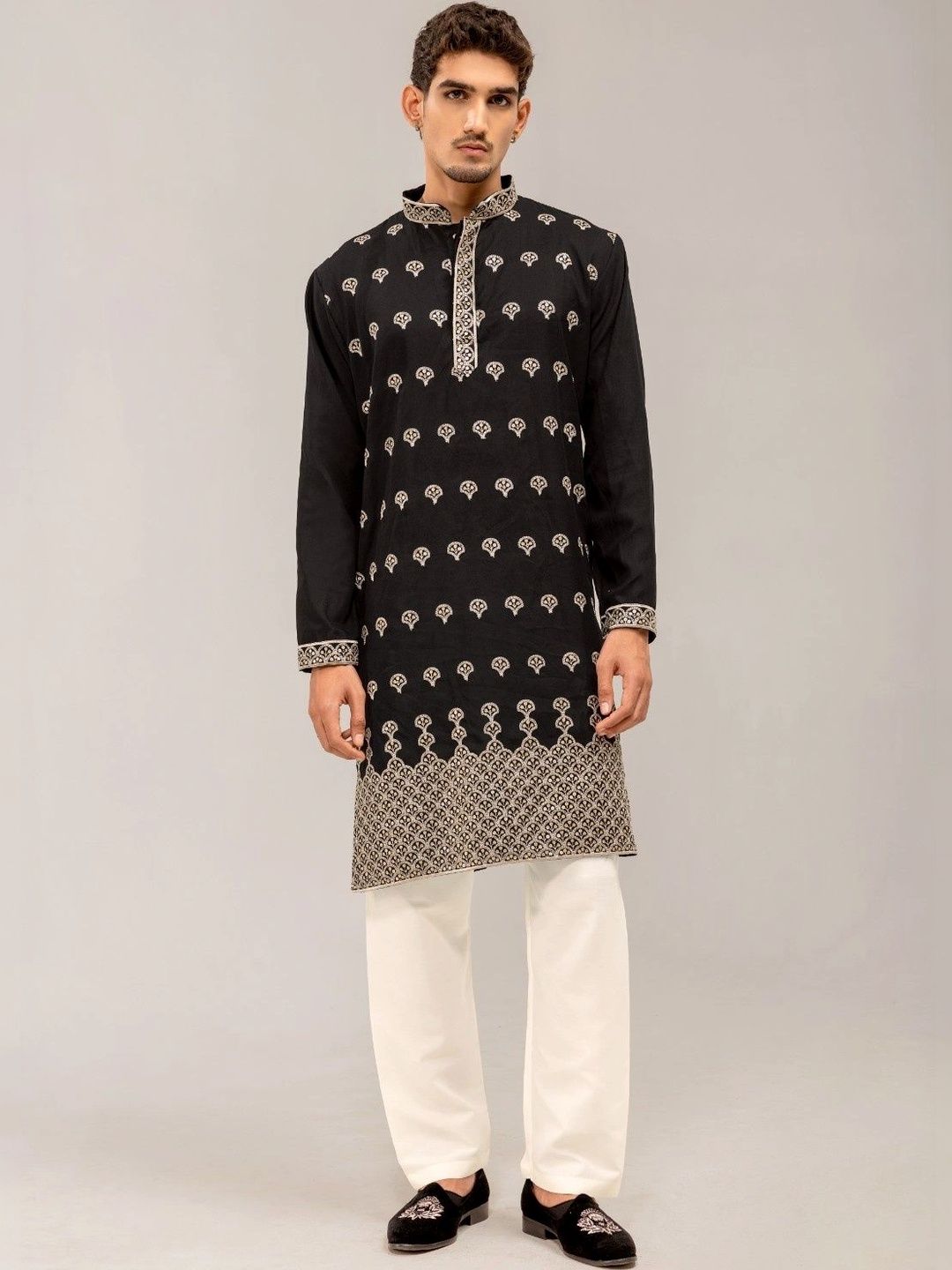 ADHIRAJAN Men Ethnic Motifs Embroidered Regular Thread Work Kurta with Pyjamas-picture-33