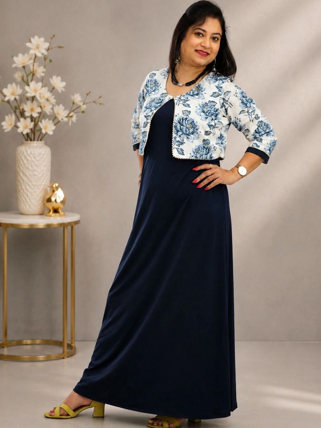 Nine2Five Floral Print Ruffled Satin Maxi Dress-picture-15