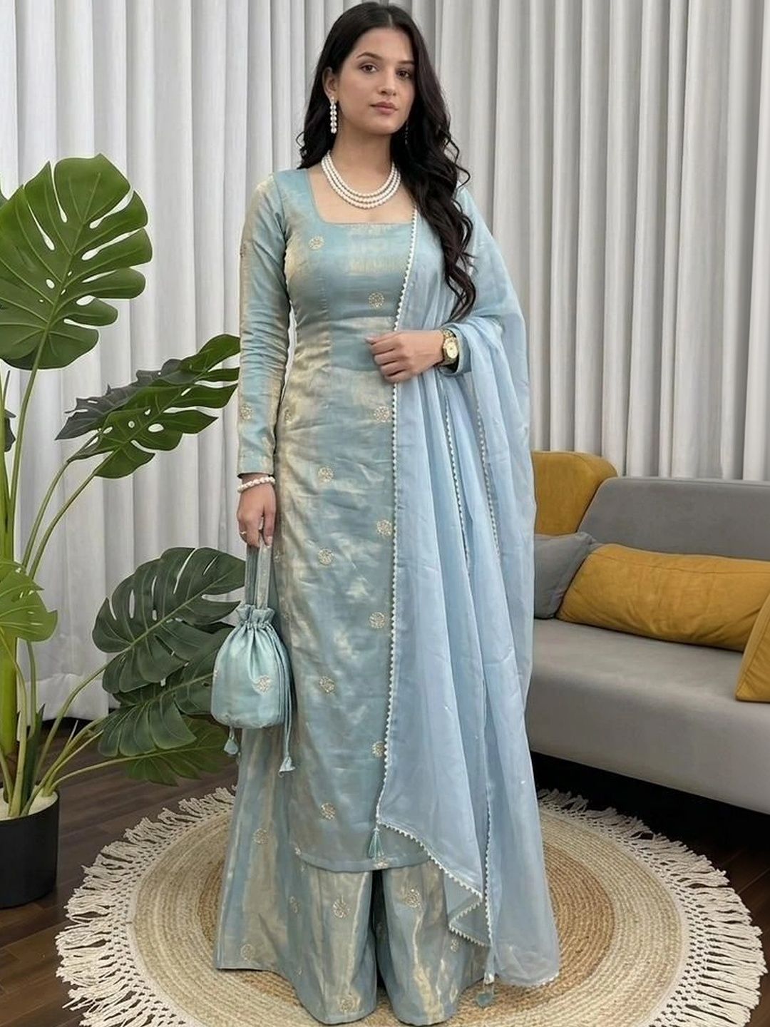 AHANA CREATION Women Ethnic Motifs Embroidered Regular Thread Work Kurta with Palazzos & With Dupatta-picture-27