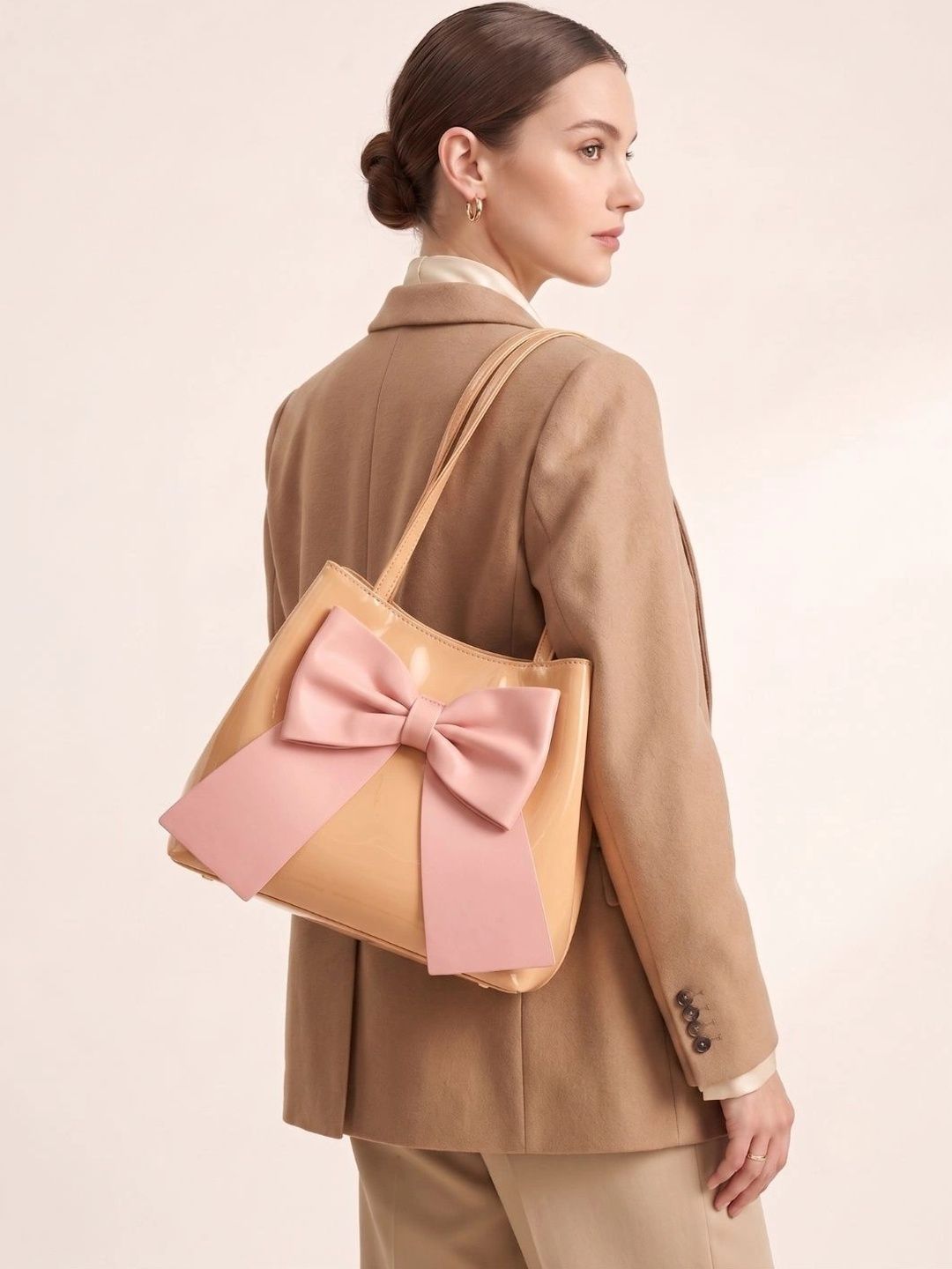 LIKE STYLE PU Oversized Structured Shoulder Bag with Bow Detail-picture-18